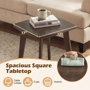 Solid Wood Side Table Square End Table with Thickened Top and Curved Edge-Walnut view 9