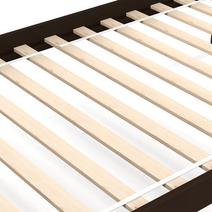 Solid Wood Twin Over Twin Bunk Bed Frame with High Guardrails and Integrated Ladder-Espresso view 7