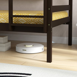 Solid Wood Twin Over Twin Bunk Bed Frame with High Guardrails and Integrated Ladder-Espresso view 9