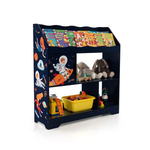 Space Astronaut Theme Kids Upholstered Platform Bed with Toy Storage Organizer view 3