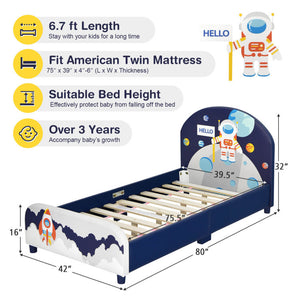 Space Astronaut Theme Kids Upholstered Platform Bed with Toy Storage Organizer view 4