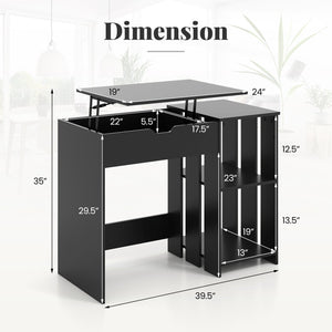 Space Saving Computer Desk with Hidden Compartment and Open Storage Shelves-Black view 5