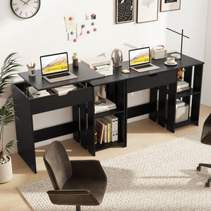 Space Saving Computer Desk with Hidden Compartment and Open Storage Shelves-Black view 6