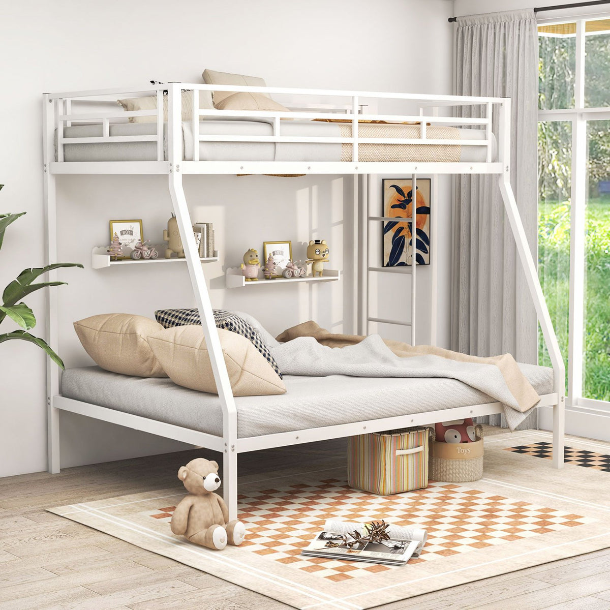 Space-saving Metal Slatted Bed Frame for Teens and Adults Noise-free No Box Spring Needed-White view 6
