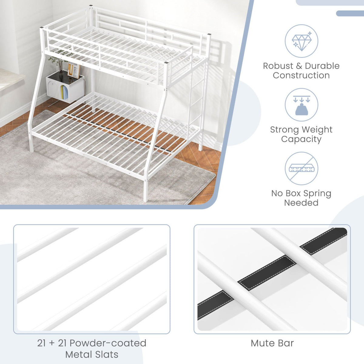 Space-saving Metal Slatted Bed Frame for Teens and Adults Noise-free No Box Spring Needed-White view 7