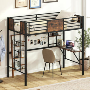 Space-Saving Twin Loft Bed with Safety Guardrail and Ladder-Coffee view 2