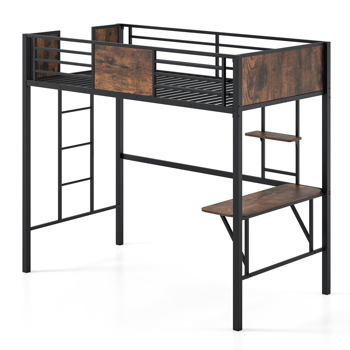 Space-Saving Twin Loft Bed with Safety Guardrail and Ladder-Coffee view 4
