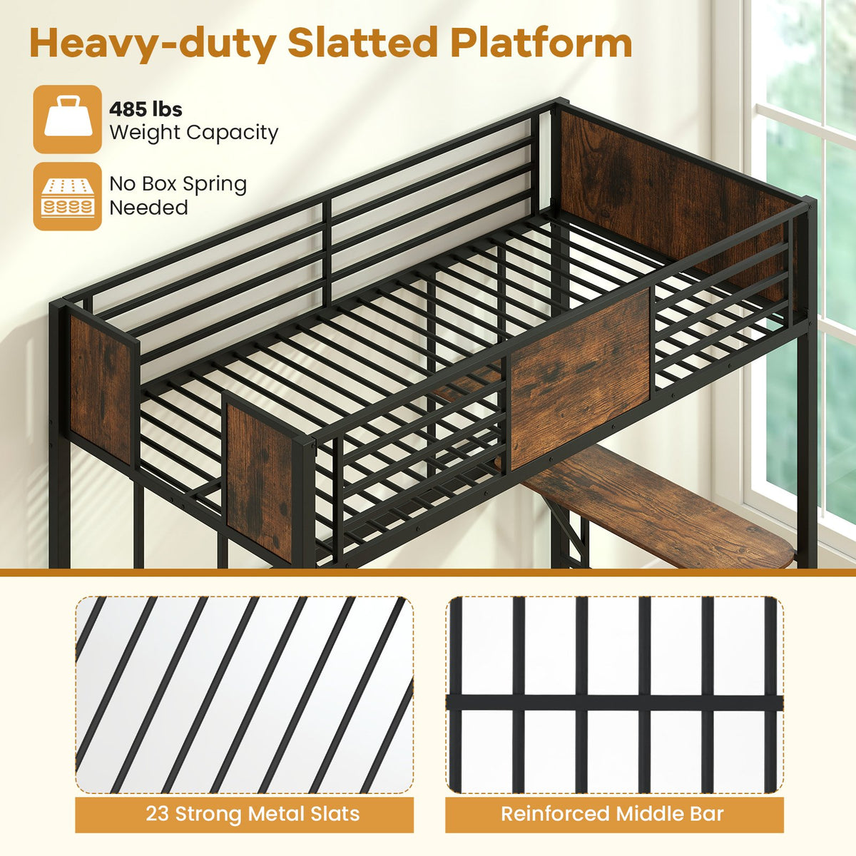 Space-Saving Twin Loft Bed with Safety Guardrail and Ladder-Coffee view 7