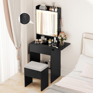 Space-saving Vanity Desk with Mirror and Lights for Bedroom-Black view 6