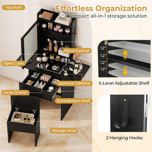 Space-saving Vanity Desk with Mirror and Lights for Bedroom-Black view 8