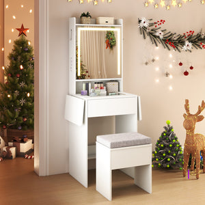 Space-saving Vanity Desk with Mirror and Lights for Bedroom-White view 6