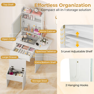 Space-saving Vanity Desk with Mirror and Lights for Bedroom-White view 8