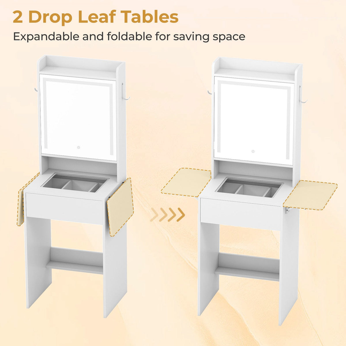 Space-saving Vanity Desk with Mirror and Lights for Bedroom-White view 9