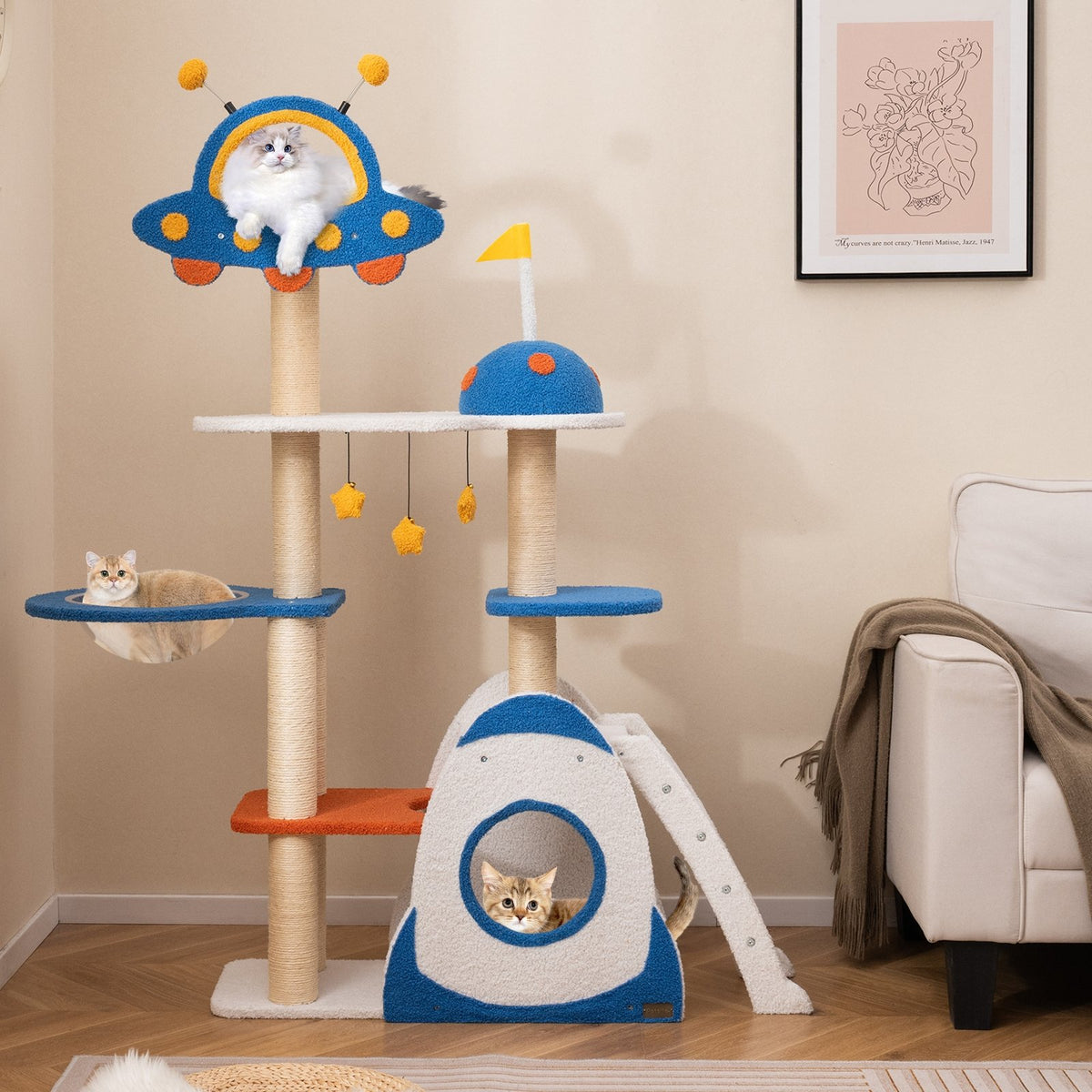 Space Theme Cat Tree Multi-level Cat Tower with Sisal Covered Scratching Posts-Multicolor view 2