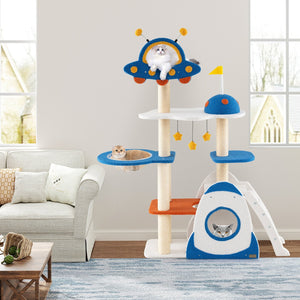 Space Theme Cat Tree Multi-level Cat Tower with Sisal Covered Scratching Posts-Multicolor view 3