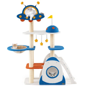 Space Theme Cat Tree Multi-level Cat Tower with Sisal Covered Scratching Posts-Multicolor view 4