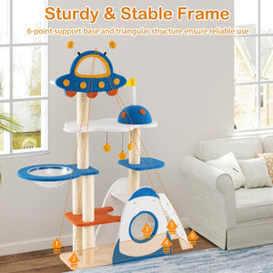 Space Theme Cat Tree Multi-level Cat Tower with Sisal Covered Scratching Posts-Multicolor view 8
