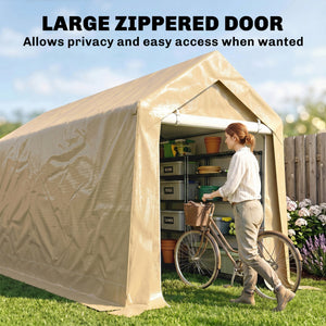7' x 12' Outdoor Storage Shed Portable Garage with Roll-up Door for Motorcycle, Bike, Garden Tools, Beige – view 6