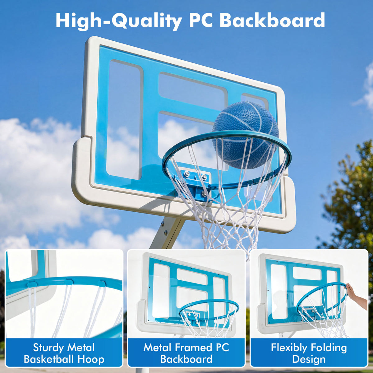 Splash & Shoot Pool Basketball Hoop with Adjustable Height & 2 Balls and Pump-Blue view 7