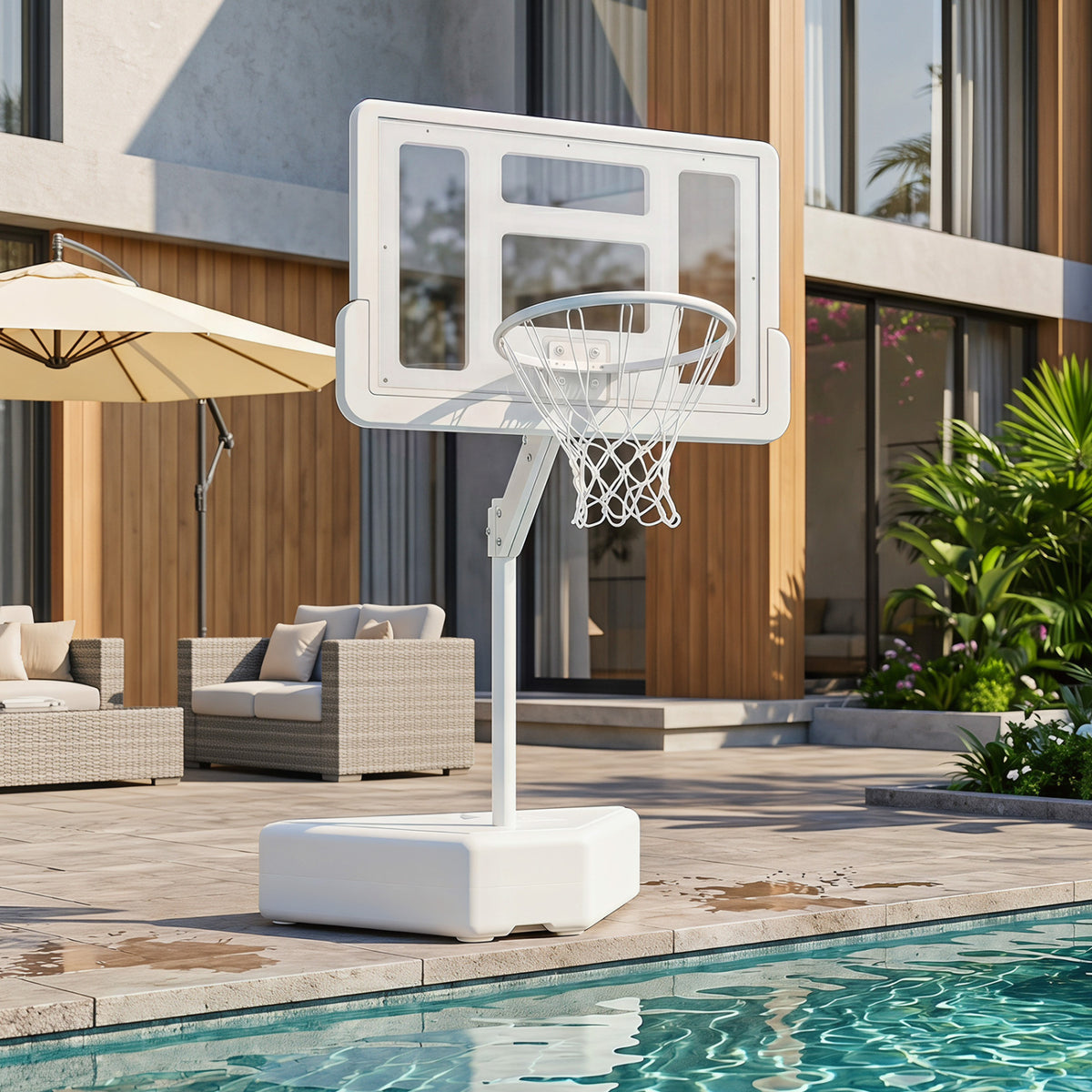 Splash & Shoot Pool Basketball Hoop with Adjustable Height & 2 Balls and Pump-White view 2