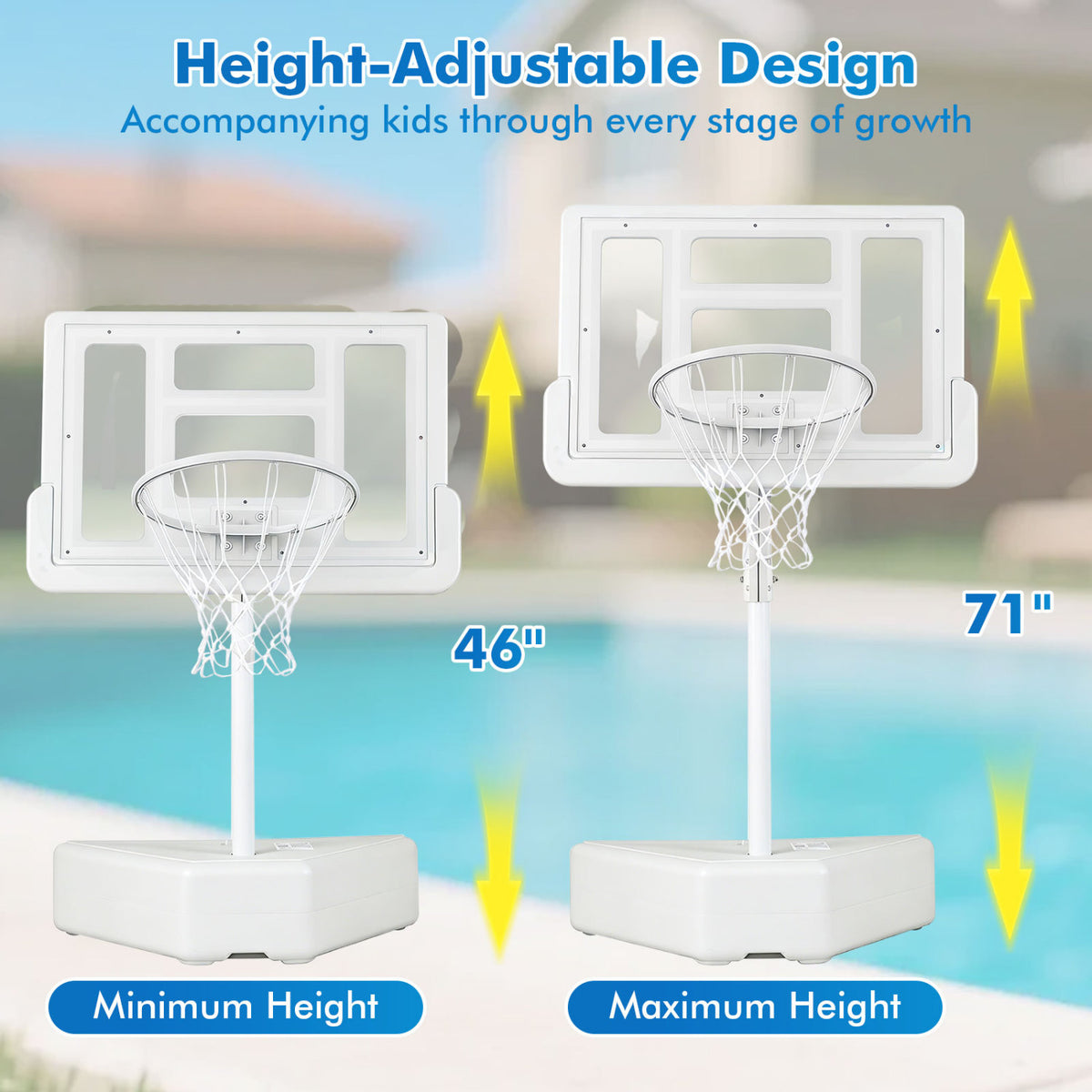 Splash & Shoot Pool Basketball Hoop with Adjustable Height & 2 Balls and Pump-White view 9