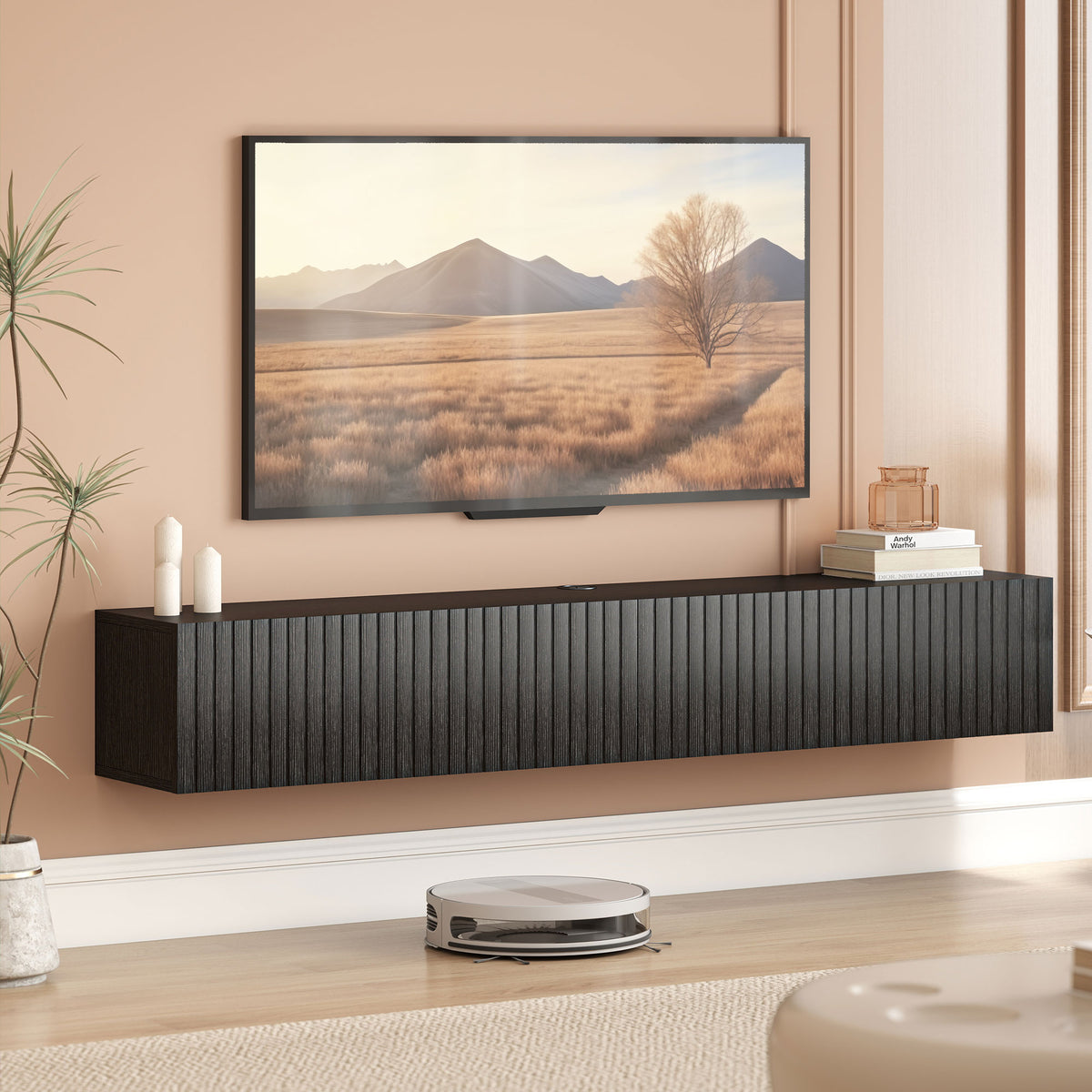 71" Floating TV Stand for TVs up to 72 Inch, Wall Mount Media Console with 2 Fluted Flip-Down Doors – view 21