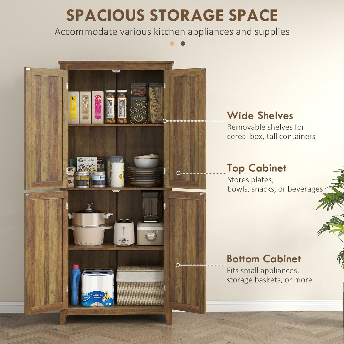 72" Freestanding Storage Cabinet, Kitchen Pantry Cabinet with Doors and Shelves for Dining Room, Natural – view 17