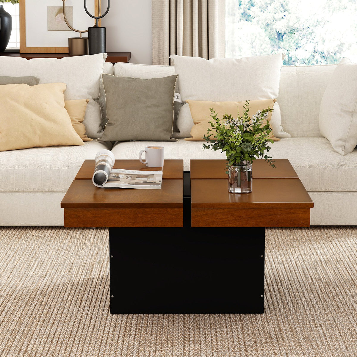 Square Coffee Table Mid Century Modern Center Table-Walnut view 3