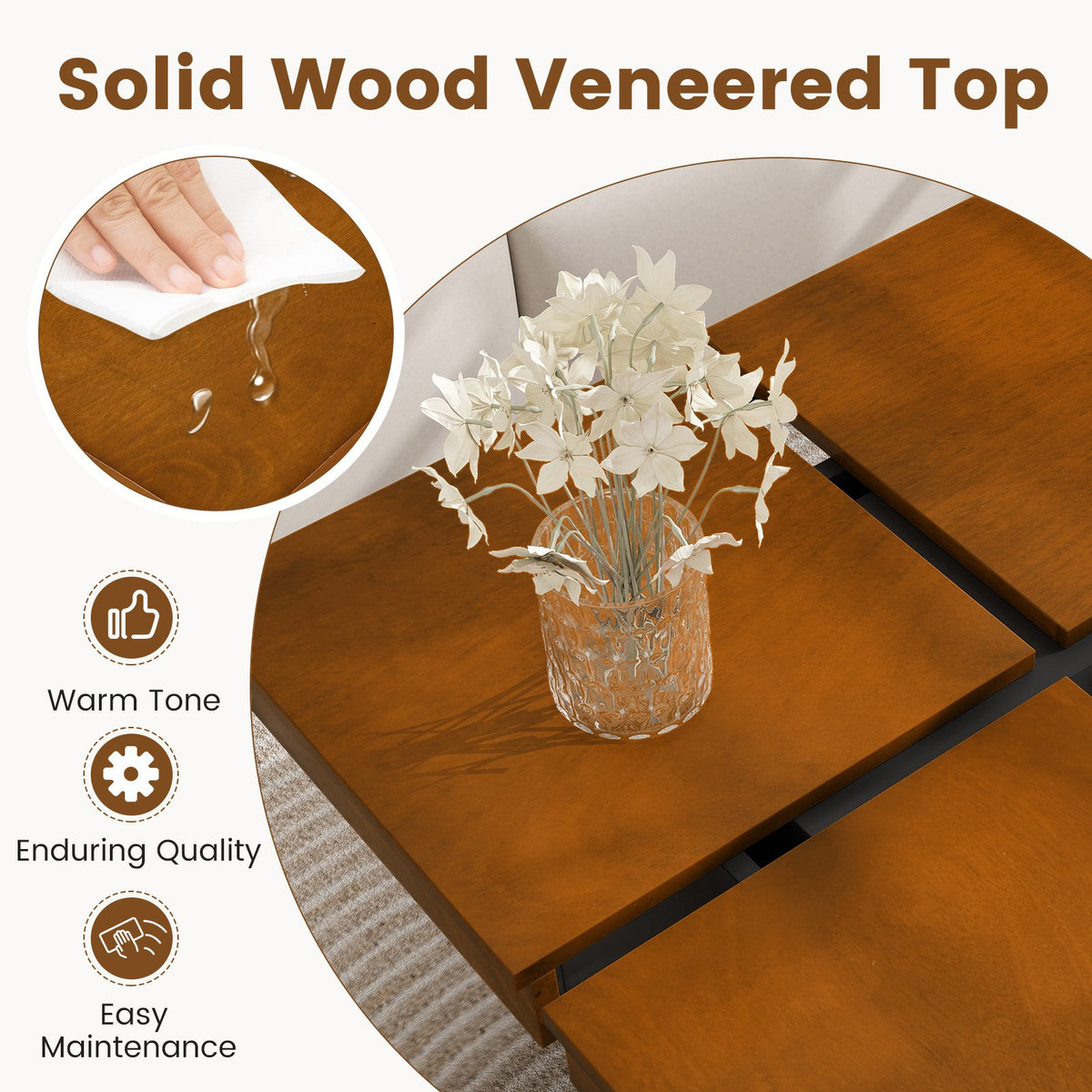 Square Coffee Table Mid Century Modern Center Table-Walnut view 7