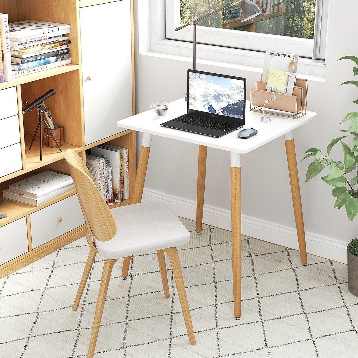 Square Dining Table with Adjustable Foot Pads for Dining Room Kitchen-White view 3
