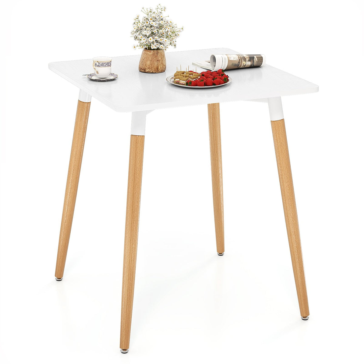 Square Dining Table with Adjustable Foot Pads for Dining Room Kitchen-White view 4