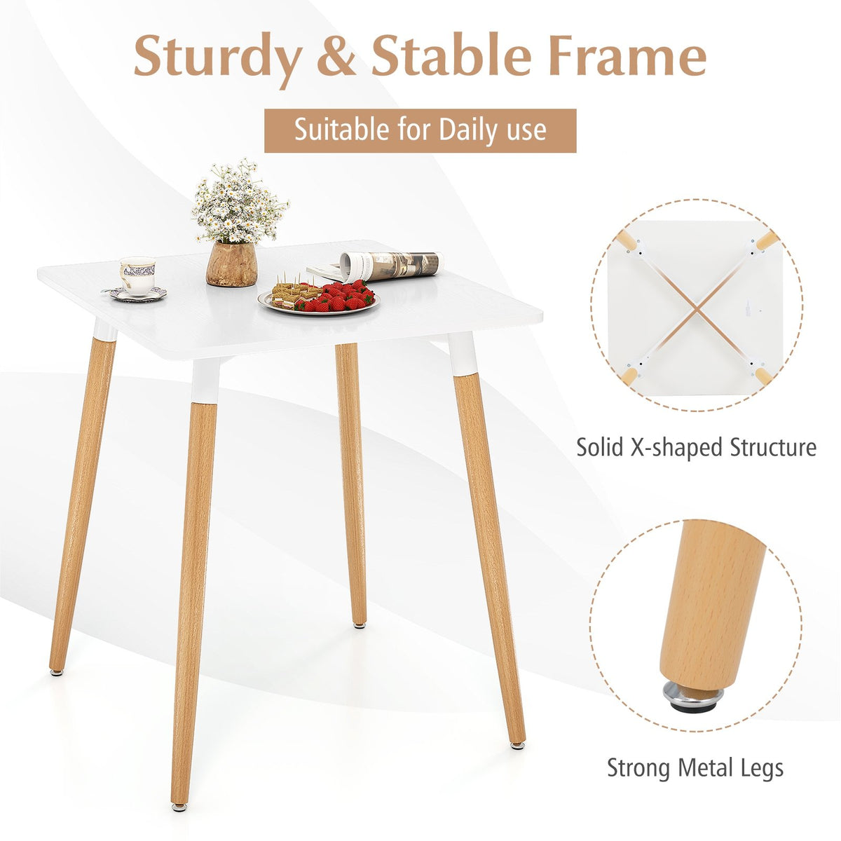 Square Dining Table with Adjustable Foot Pads for Dining Room Kitchen-White view 8