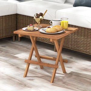 Square Patio Folding Table Indonesia Teak Wood with Slatted Tabletop Portable for Picnic view 6