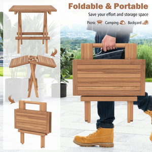 Square Patio Folding Table Indonesia Teak Wood with Slatted Tabletop Portable for Picnic view 9