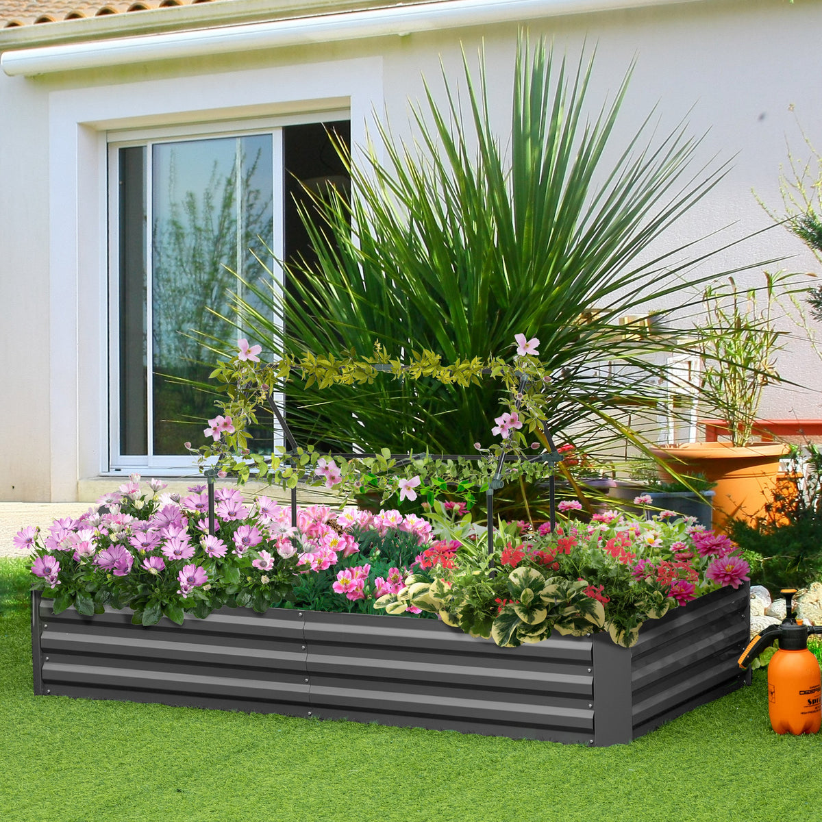 6' x 3' x 1' Raised Garden Bed with 2 Trellis Tomato Cages, Steel Frame Elevated Planter Box, Black – view 14
