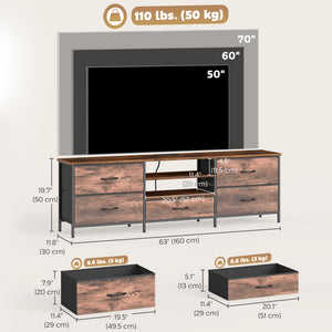 TV Stand for TVs up to 65 Inch, Industrial TV Console with Charging Station, 5 Drawers and Open Shelves – view 9