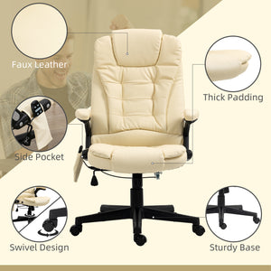 Office Chair Heated Ergonomic Massage Swivel Vibrating High Back Faux Leather Executive Chair Office (Brown)