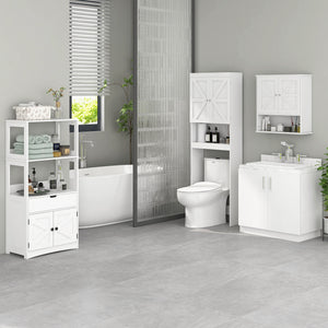 Farmhouse Bathroom Storage Cabinet, Linen Cabinet with Drawer and Shelves, 23.5" x 13" x 48.5", White