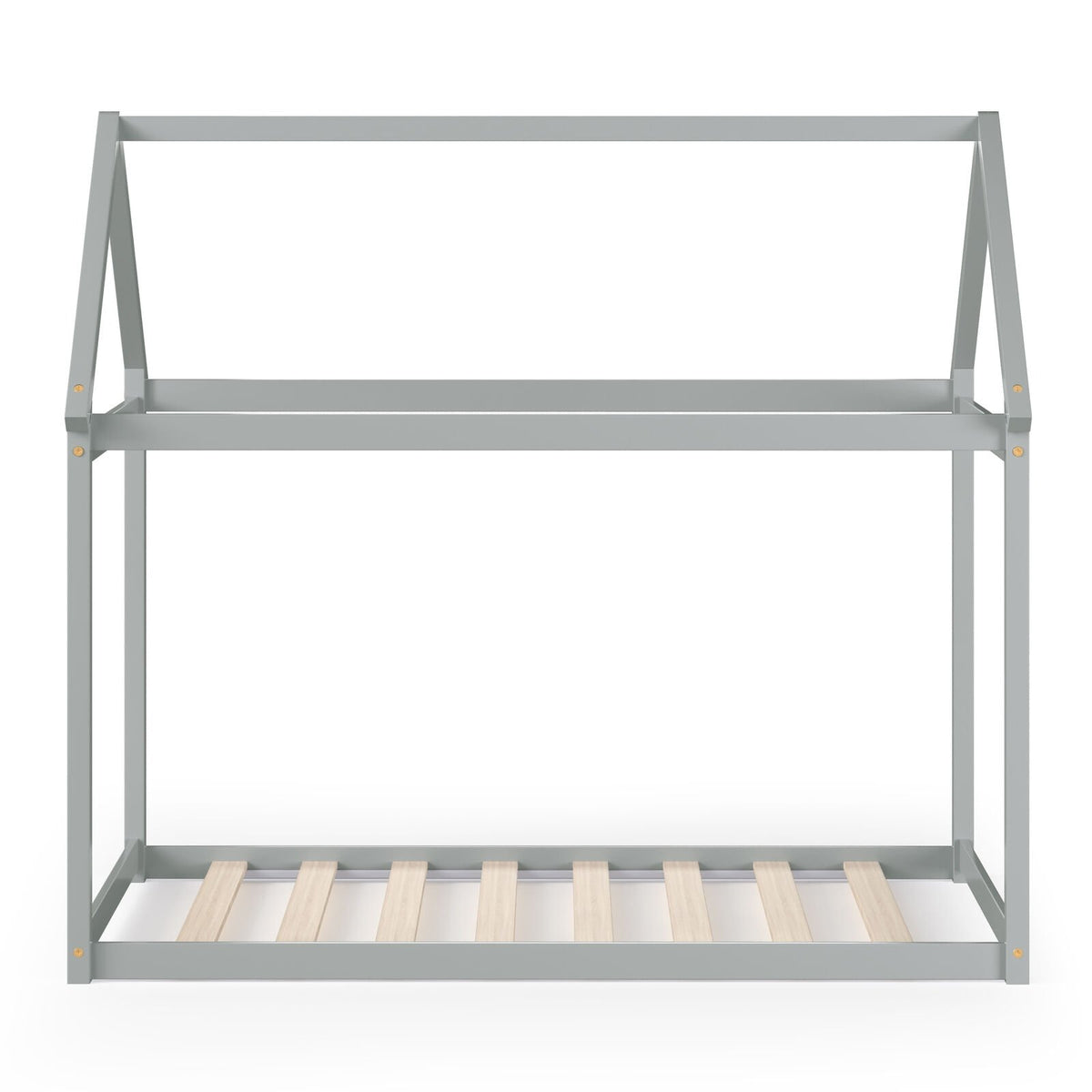 Stable Kids Platform Floor Bed with Roof and Heavy-Duty Slats-Gray view 4