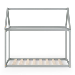Stable Kids Platform Floor Bed with Roof and Heavy-Duty Slats-Gray view 4