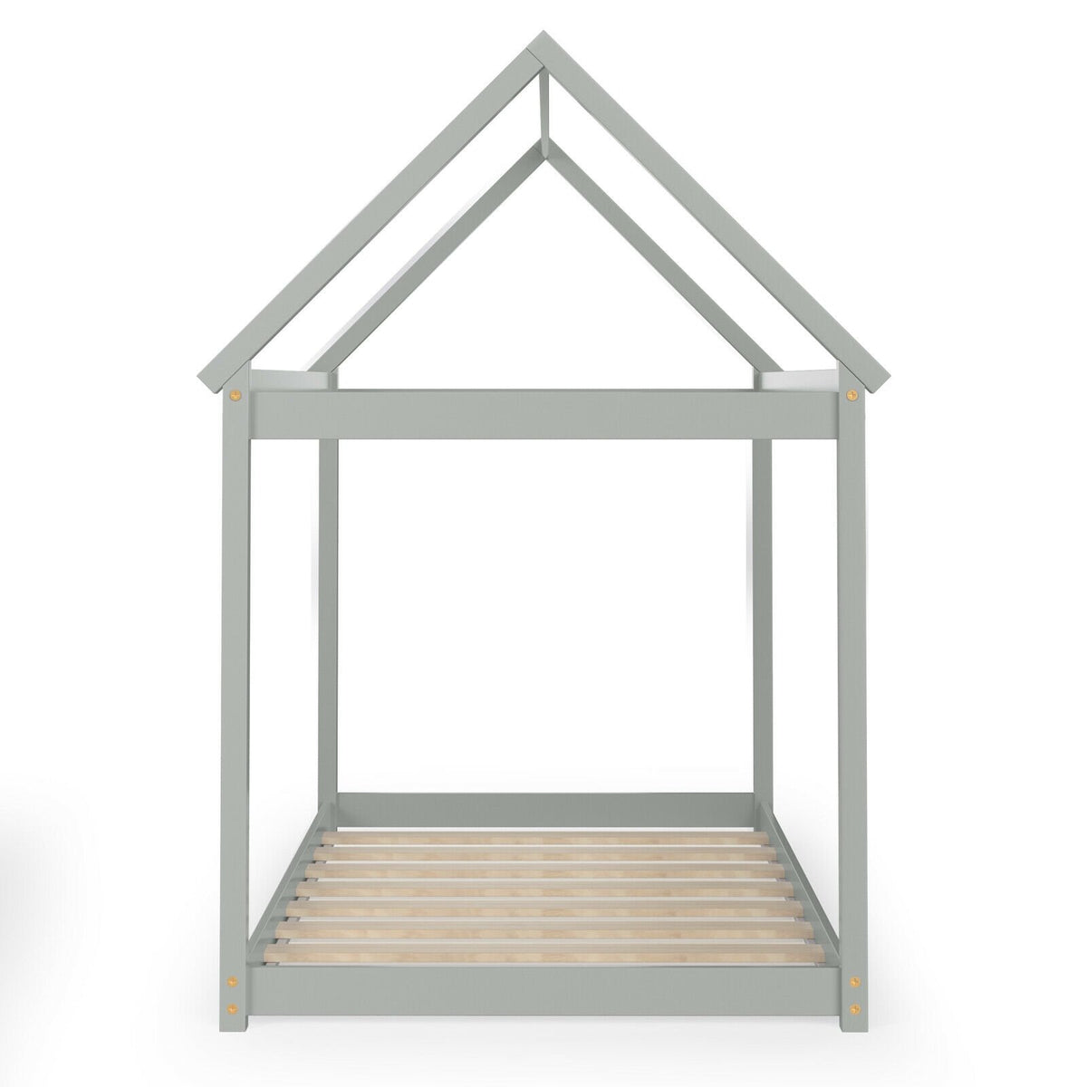 Stable Kids Platform Floor Bed with Roof and Heavy-Duty Slats-Gray view 8