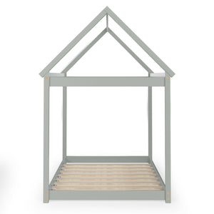Stable Kids Platform Floor Bed with Roof and Heavy-Duty Slats-Gray view 8