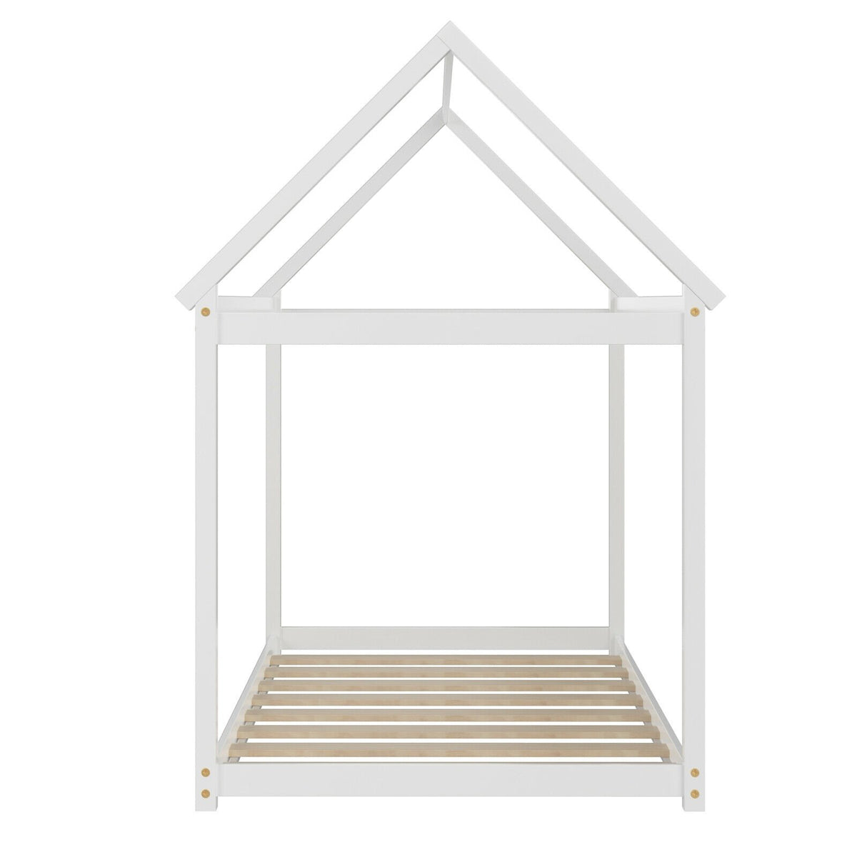 Stable Kids Platform Floor Bed with Roof ang Heavy-Duty Slats-White view 7
