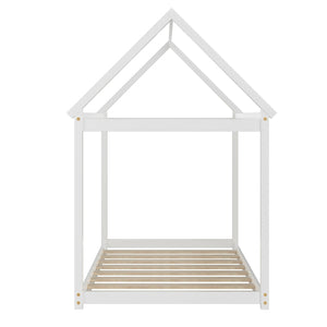 Stable Kids Platform Floor Bed with Roof ang Heavy-Duty Slats-White view 7