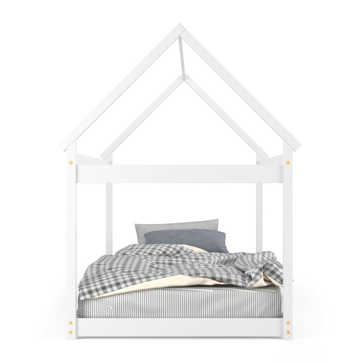 Stable Kids Platform Floor Bed with Roof ang Heavy-Duty Slats-White view 8