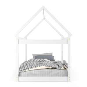 Stable Kids Platform Floor Bed with Roof ang Heavy-Duty Slats-White view 8