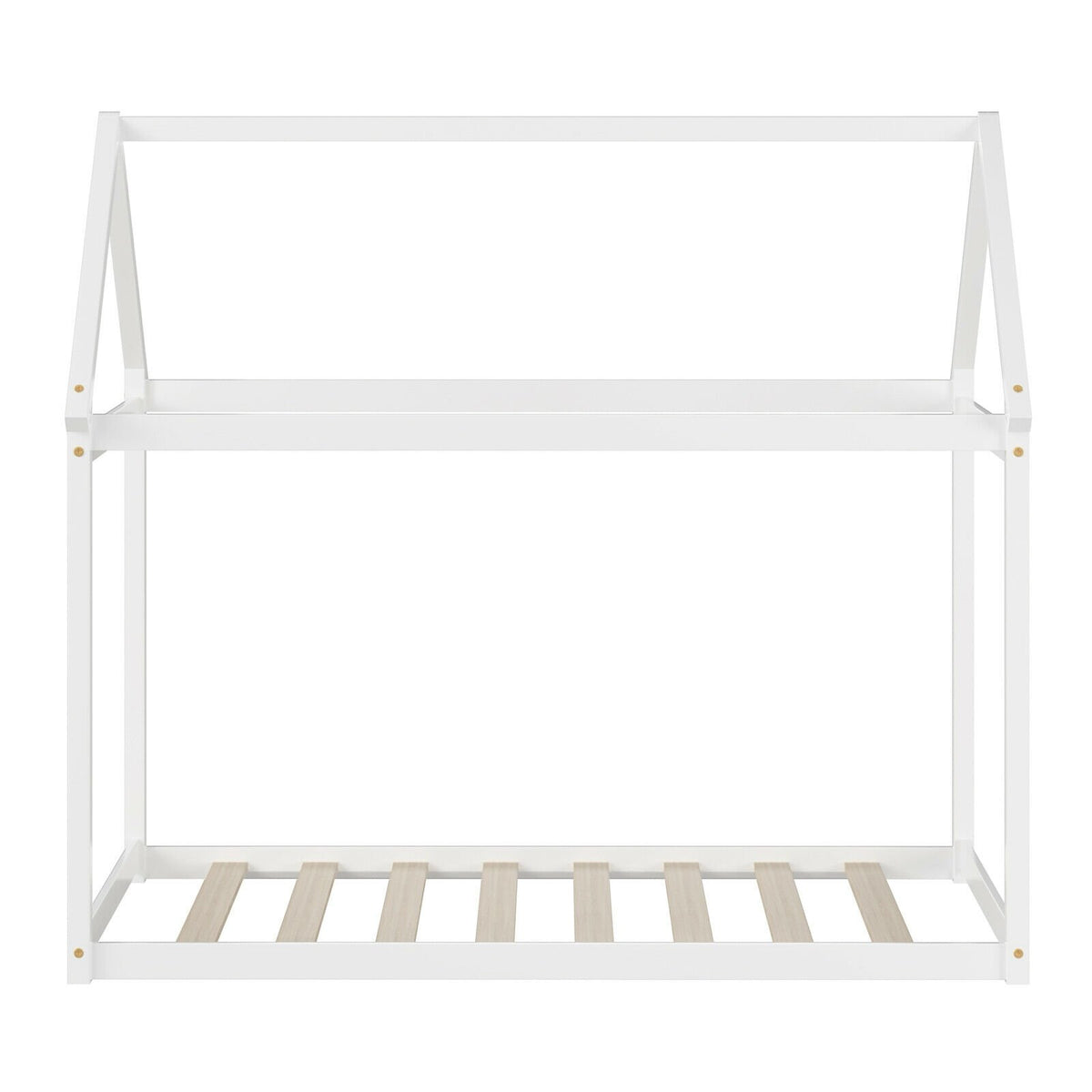 Stable Kids Platform Floor Bed with Roof ang Heavy-Duty Slats-White view 9