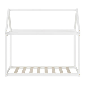 Stable Kids Platform Floor Bed with Roof ang Heavy-Duty Slats-White view 9