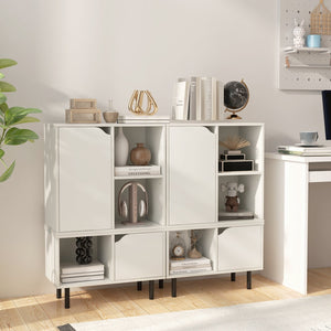 Stackable Bookcase with Adjustable Shelf and Cubes-White view 3