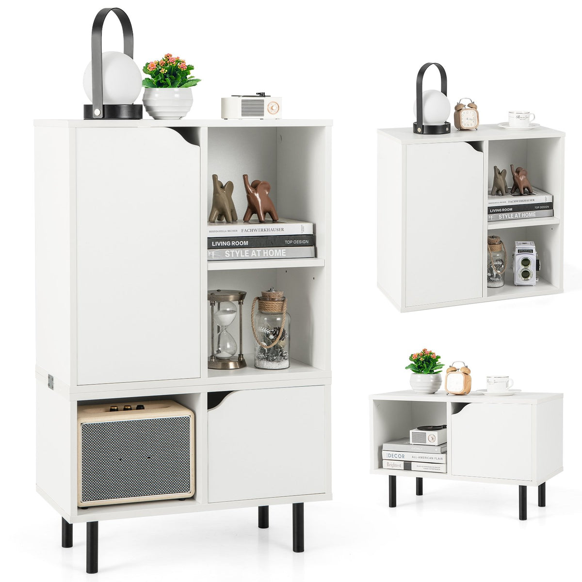 Stackable Bookcase with Adjustable Shelf and Cubes-White view 4